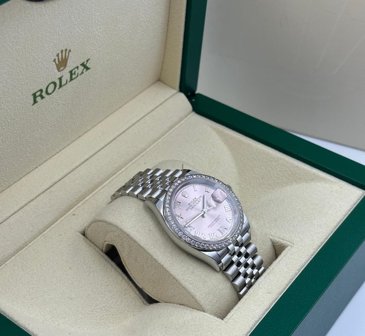 Rolex Datejust 36 126284 Viix Pink Rorman Dial Diamonds Bezel Jubilee