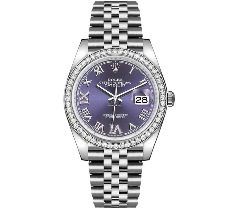 Rolex Datejust 36 126284rbr Steel Aubergine Purple Roman Dial 36 Mm