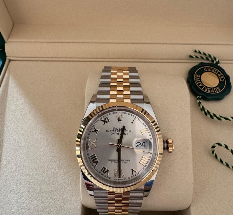 Rolex Datejust 36 18k Gelbgold Stahl Nagelneu Ungetragen Kauf 03 2025