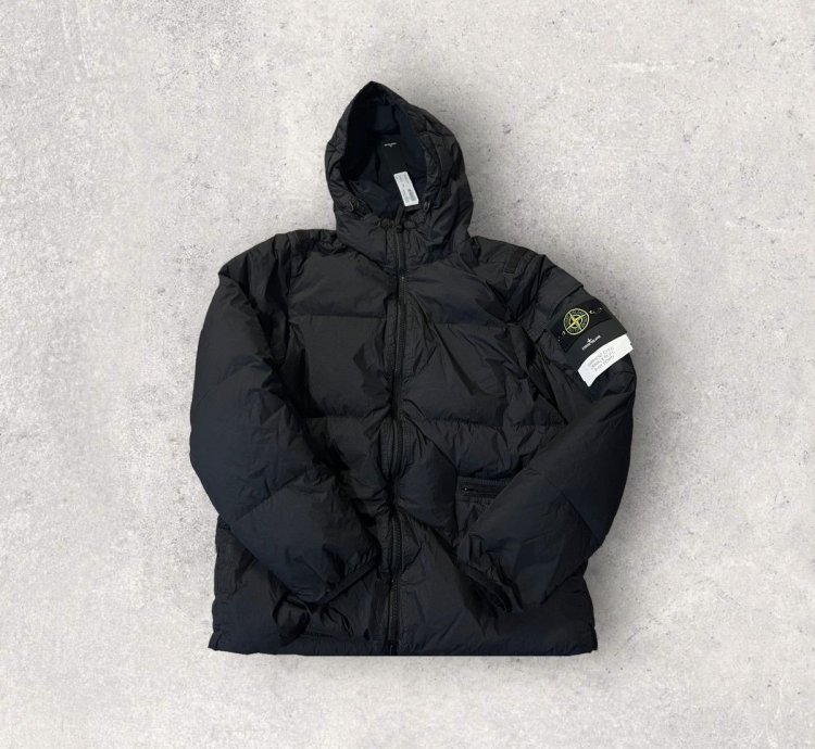 Stone Island Garment Dyed Crinkle Rep Down Jacket Black