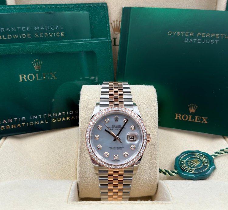 Rolex Datejust 36 36mm Mother Of Pearl Mop Dial Diamond Bezel Two Tone Jubilee 126281rbr Unworn