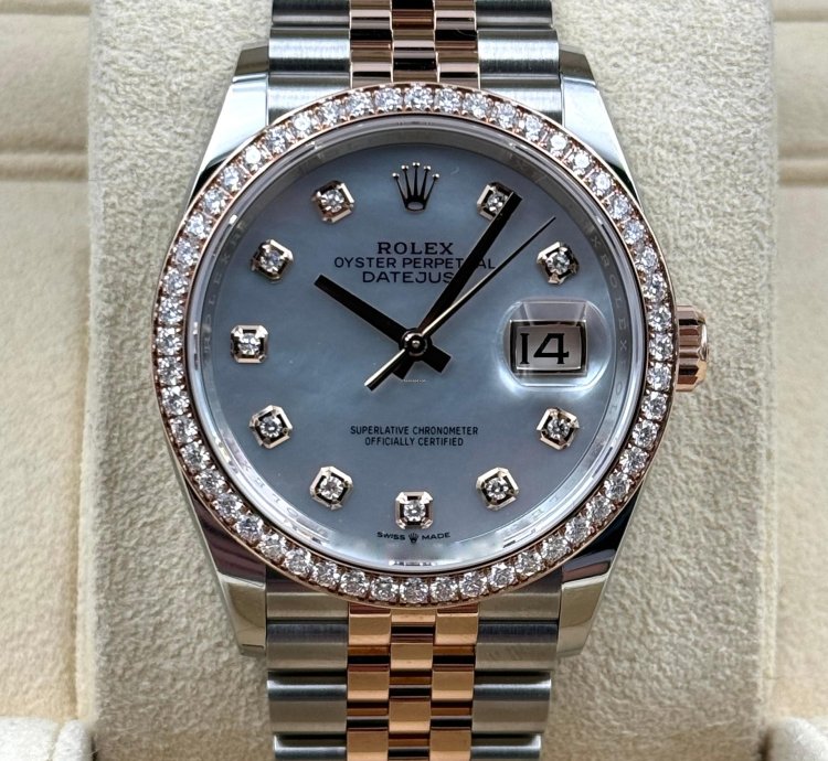 Rolex Datejust 36 36mm Mother Of Pearl Mop Dial Diamond Bezel Two Tone Jubilee 126281rbr Unworn