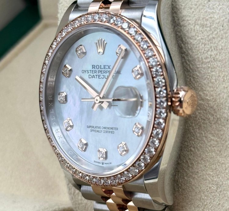 Rolex Datejust 36 36mm Mother Of Pearl Mop Dial Diamond Bezel Two Tone Jubilee 126281rbr Unworn