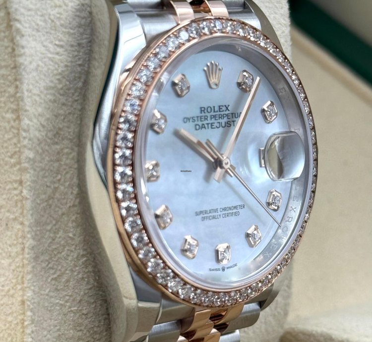 Rolex Datejust 36 36mm Mother Of Pearl Mop Dial Diamond Bezel Two Tone Jubilee 126281rbr Unworn