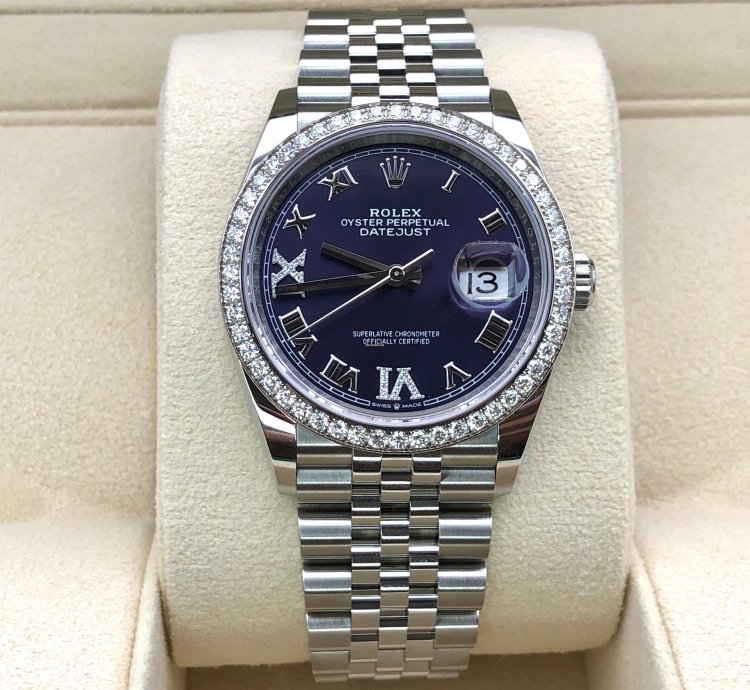 Rolex Datejust 36 36mm Purple Roman Dial Diamonds Bezel Jubilee