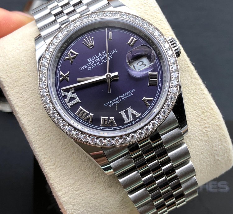 Rolex Datejust 36 36mm Purple Roman Dial Diamonds Bezel Jubilee