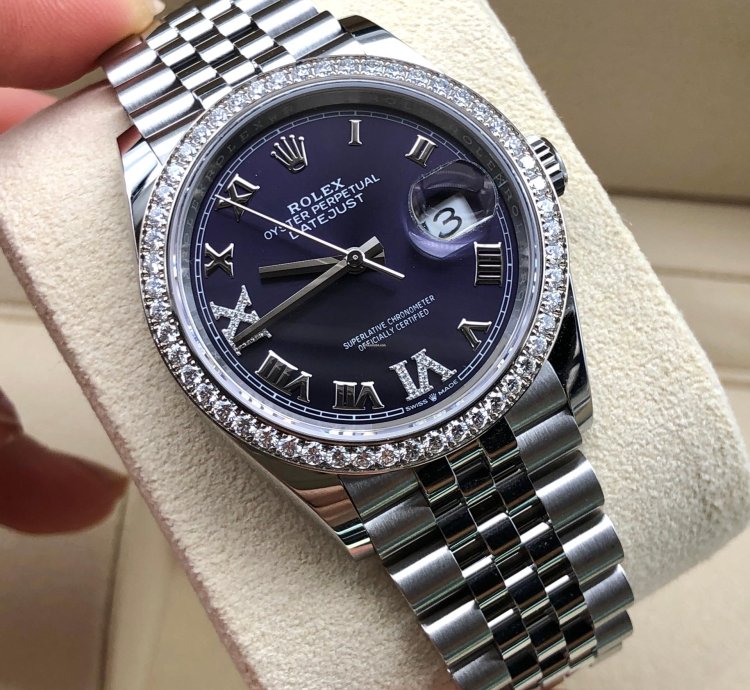 Rolex Datejust 36 36mm Purple Roman Dial Diamonds Bezel Jubilee
