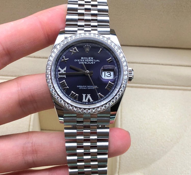 Rolex Datejust 36 36mm Purple Roman Dial Diamonds Bezel Jubilee