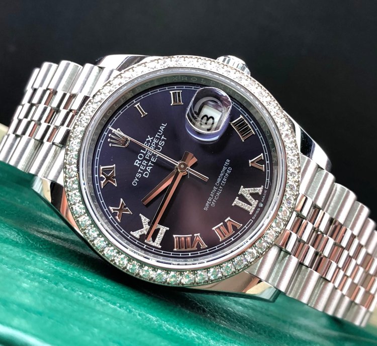 Rolex Datejust 36 36mm Purple Roman Dial Diamonds Bezel Jubilee