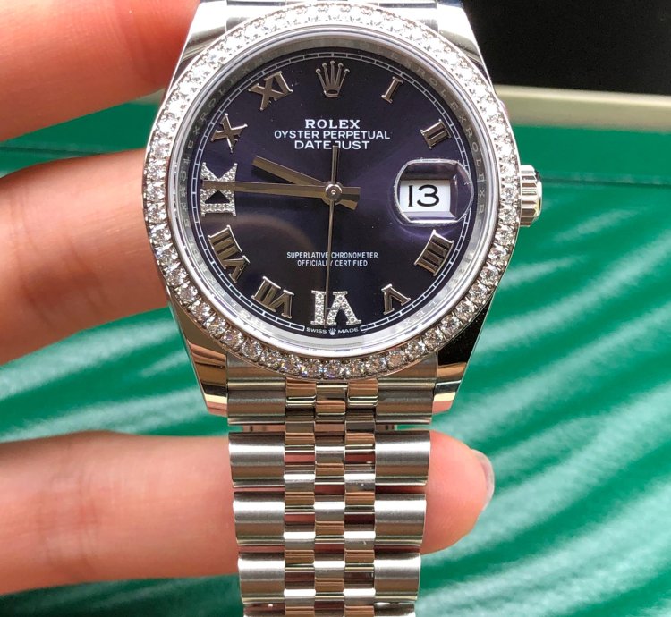 Rolex Datejust 36 36mm Purple Roman Dial Diamonds Bezel Jubilee