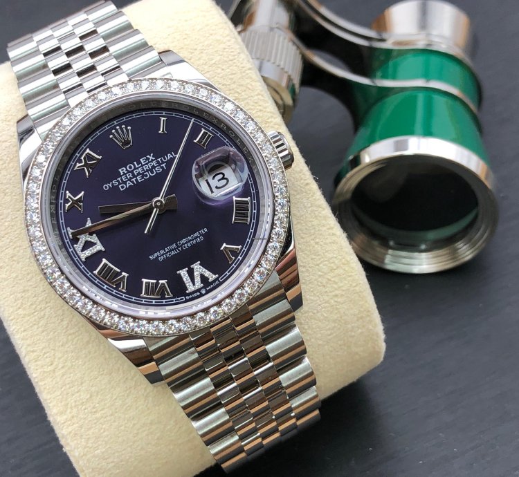 Rolex Datejust 36 36mm Purple Roman Dial Diamonds Bezel Jubilee
