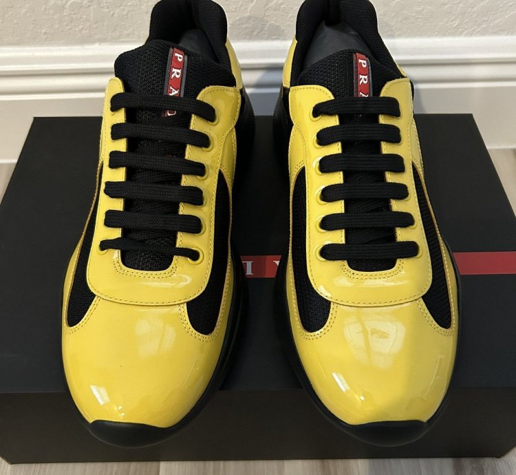 Prada America Cup Black Yellow Patent Sneakers 9uk 10us