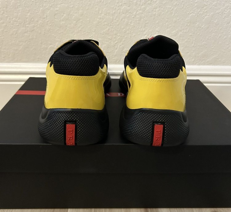 Prada America Cup Black Yellow Patent Sneakers 9uk 10us