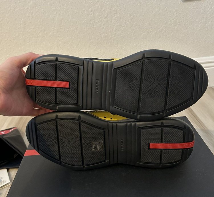 Prada America Cup Black Yellow Patent Sneakers 9uk 10us
