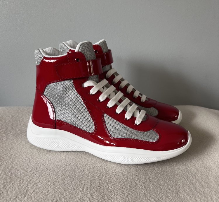 Prada America Cup High Top Sneakers In Red