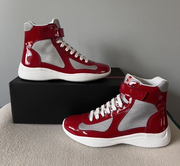 Prada America Cup High Top Sneakers In Red