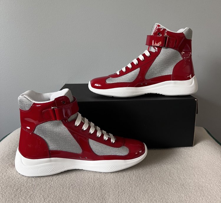 Prada America Cup High Top Sneakers In Red
