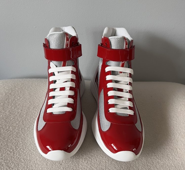Prada America Cup High Top Sneakers In Red