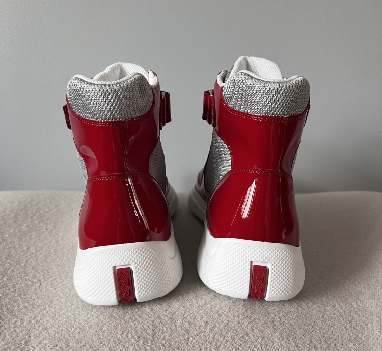 Prada America Cup High Top Sneakers In Red