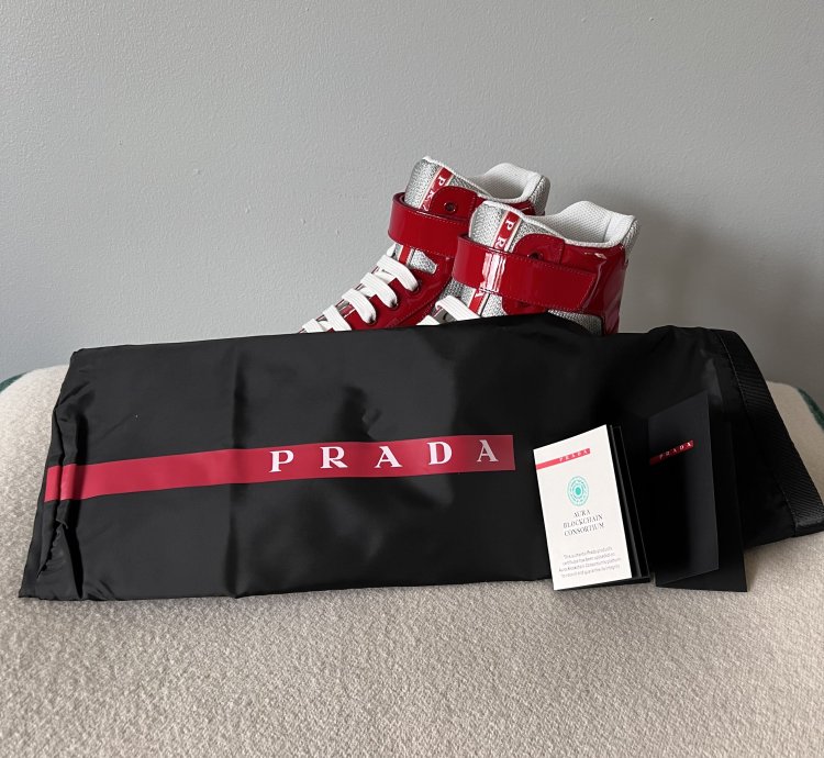 Prada America Cup High Top Sneakers In Red