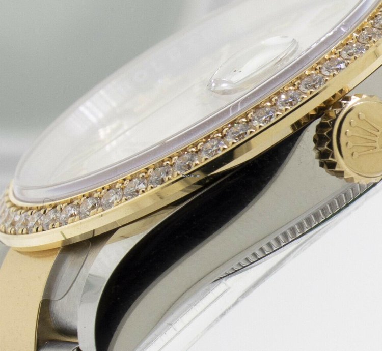 Rolex Datejust 36 36mm Yellow Gold Steel Silver Roman Dial Diamond Bezel 126283rbr