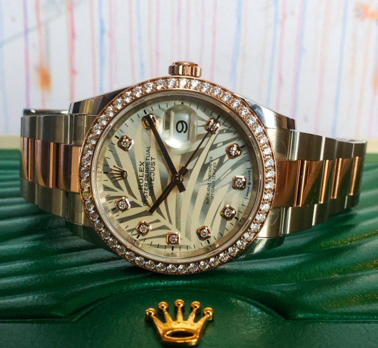 Rolex Datejust 36 Diamond Bezel Palm Motif 126281rbr 2023 Unworn 36mm 18k Rg Diamond Full Set