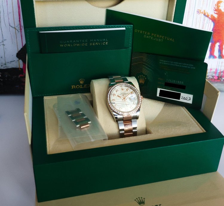 Rolex Datejust 36 Diamond Bezel Palm Motif 126281rbr 2023 Unworn 36mm 18k Rg Diamond Full Set