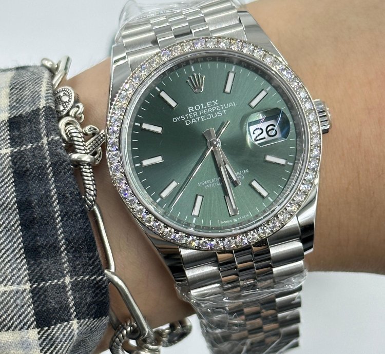 Rolex Datejust 36 Green Index Diamond Bezel Jubilee