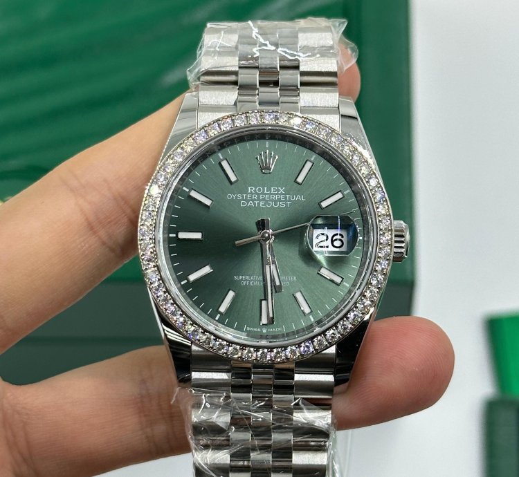 Rolex Datejust 36 Green Index Diamond Bezel Jubilee