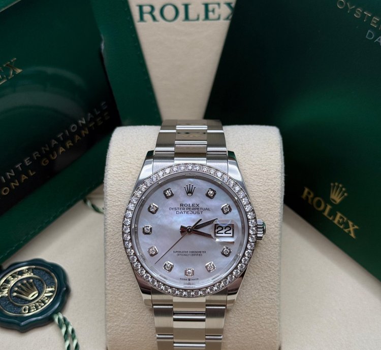 Rolex Datejust 36 Mother Of Pearl Diamond Dial Stainless Steel Diamond Bezel Oyster Bracelet