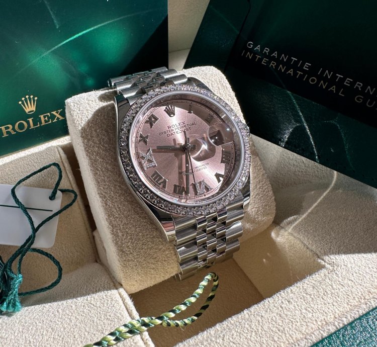 Rolex Datejust 36 New 2023 Diamond Bezel Pink Roman Diamond Dial Jubilee Bracelet Fluted Bezel