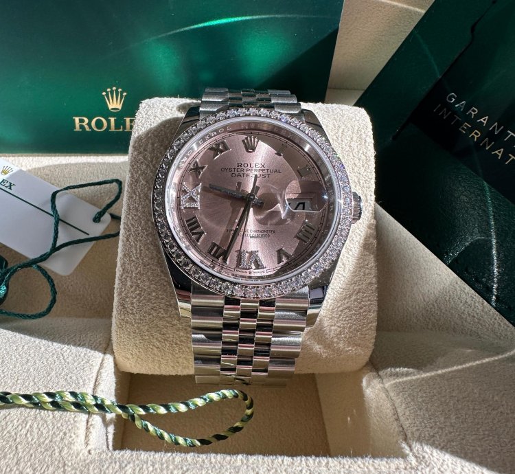 Rolex Datejust 36 New 2023 Diamond Bezel Pink Roman Diamond Dial Jubilee Bracelet Fluted Bezel