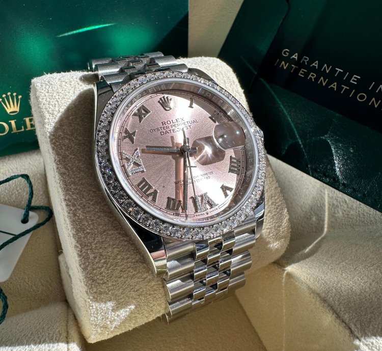 Rolex Datejust 36 New 2023 Diamond Bezel Pink Roman Diamond Dial Jubilee Bracelet Fluted Bezel