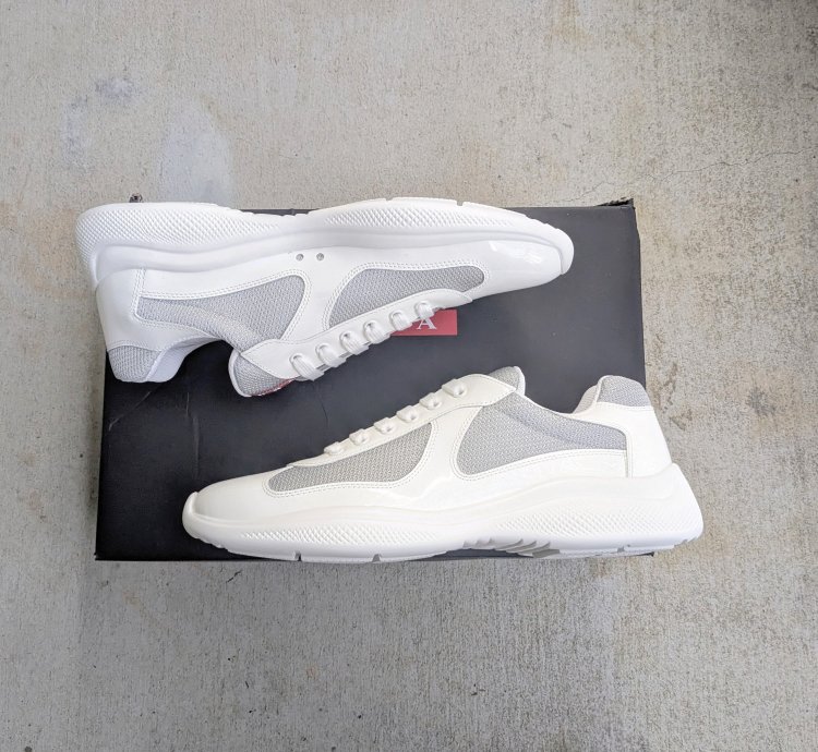 Prada America Cup White Silver 11 Patent Leather Low Tops