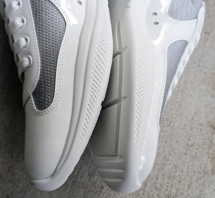 Prada America Cup White Silver 11 Patent Leather Low Tops