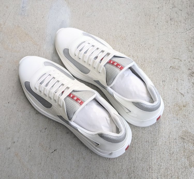Prada America Cup White Silver 11 Patent Leather Low Tops