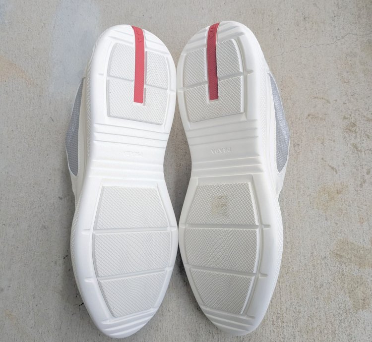 Prada America Cup White Silver 11 Patent Leather Low Tops