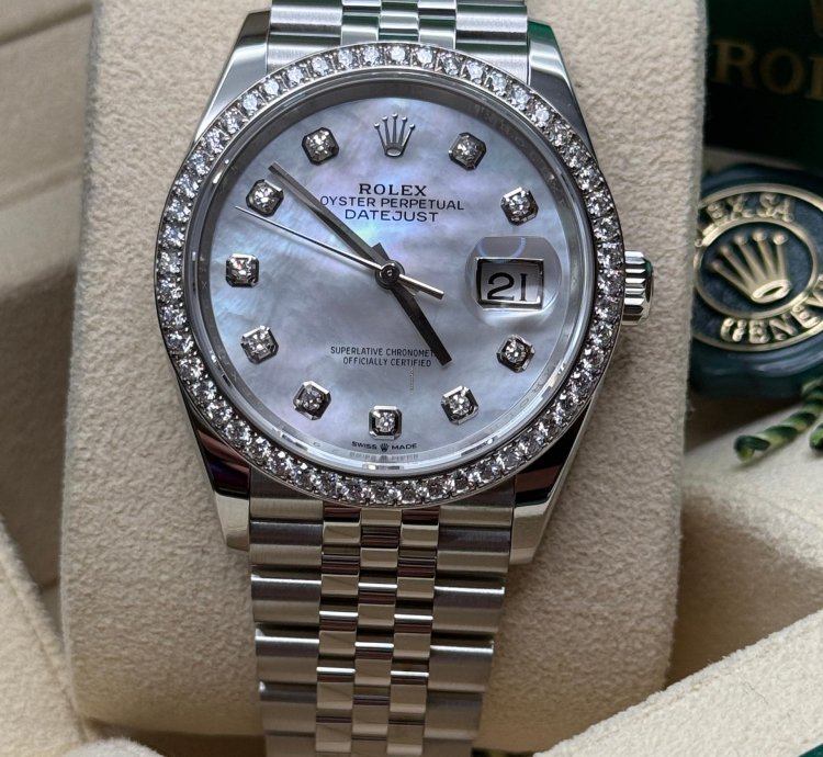 Rolex Datejust 36 New 2023 Mother Of Pearl Diamond Dial Diamond Bezel Stainless Steel Jubilee