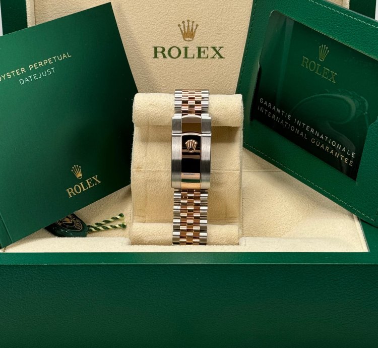Rolex Datejust 36 New 2023 Silver Palm Motif Diamond Dial Fluted Two Tone Rose Gold Jubilee