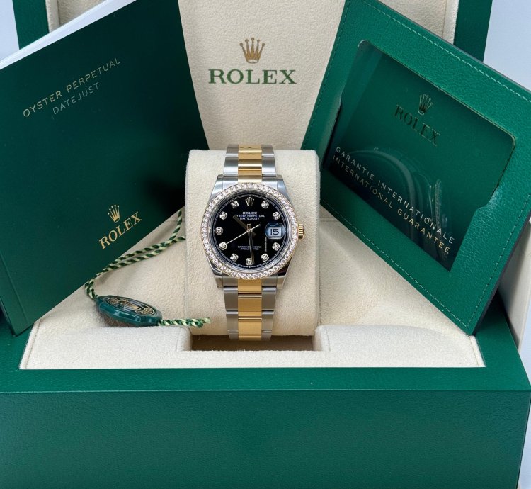 Rolex Datejust 36 New 2024 Black Diamond Dial Diamond Bezel Two Tone Yellow Gold Oyster
