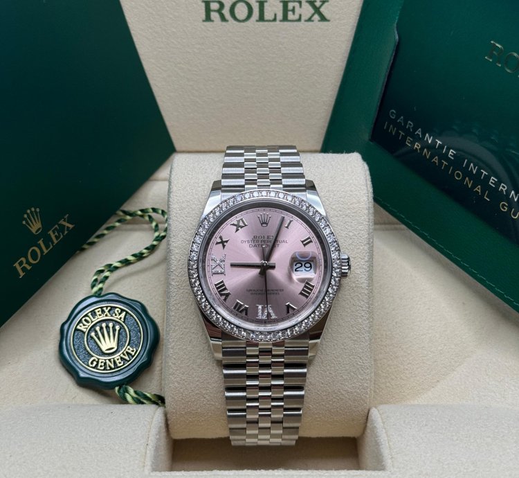 Rolex Datejust 36 New 2024 Pink Roman Pave69 Diamond Dial Diamond Bezel Stainless Steel Jubilee