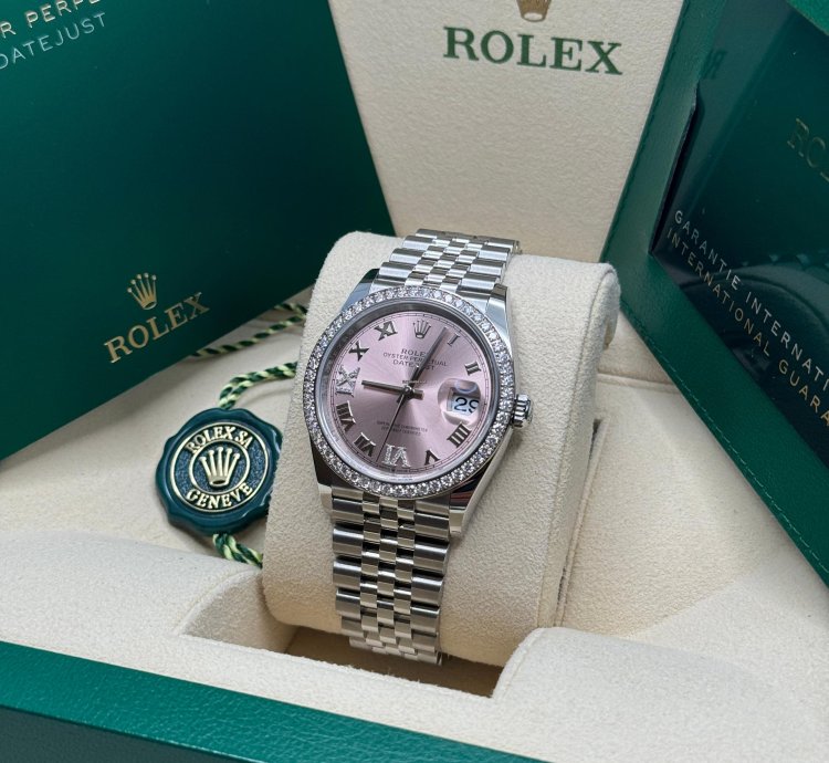 Rolex Datejust 36 New 2024 Pink Roman Pave69 Diamond Dial Diamond Bezel Stainless Steel Jubilee