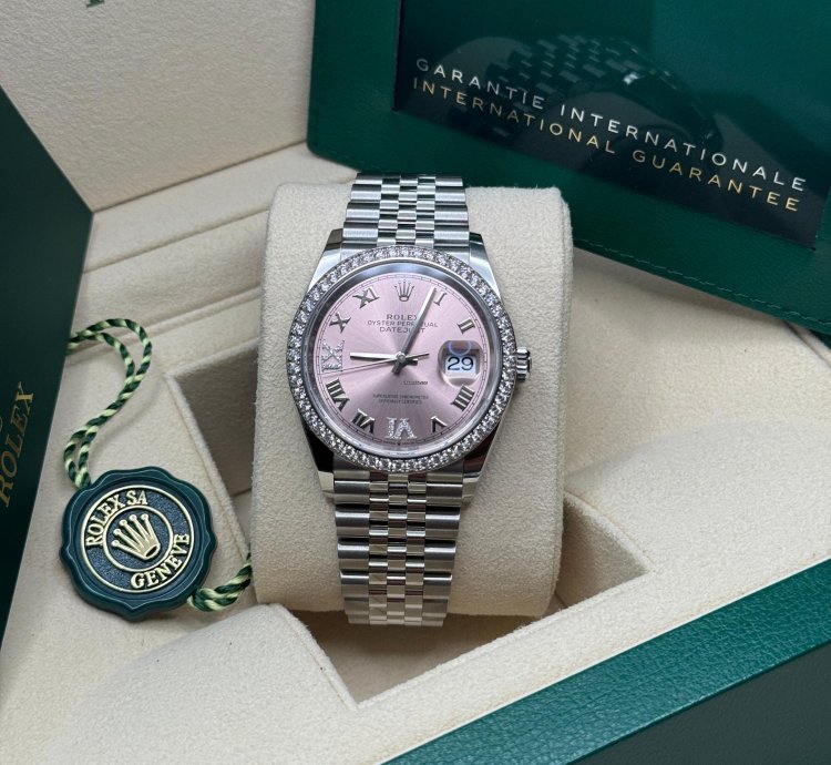 Rolex Datejust 36 New 2024 Pink Roman Pave69 Diamond Dial Diamond Bezel Stainless Steel Jubilee