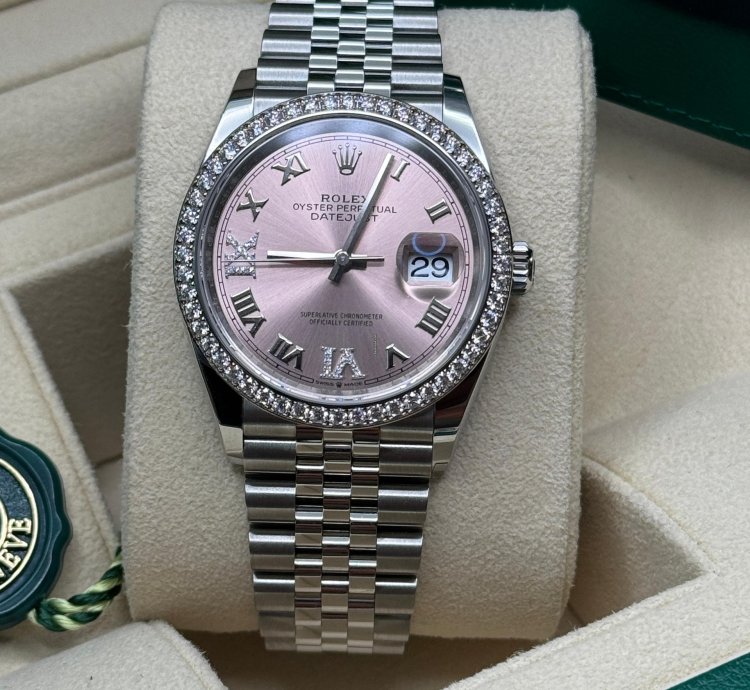 Rolex Datejust 36 New 2024 Pink Roman Pave69 Diamond Dial Diamond Bezel Stainless Steel Jubilee