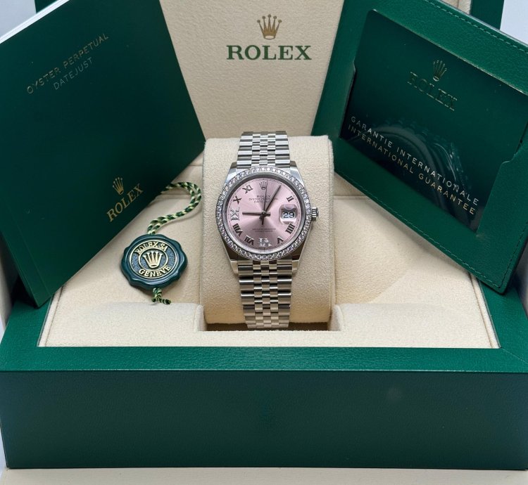 Rolex Datejust 36 New 2024 Pink Roman Pave69 Diamond Dial Diamond Bezel Stainless Steel Jubilee