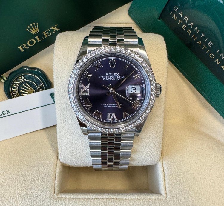 Rolex Datejust 36 New 2024 Purple Pave 6 9 Diamond Dial Stainless Steel Diamond Bezel Jubilee