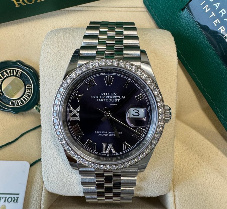 Rolex Datejust 36 New 2024 Purple Pave 6 9 Diamond Dial Stainless Steel Diamond Bezel Jubilee