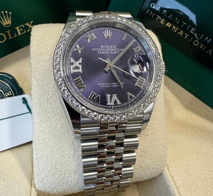 Rolex Datejust 36 New 2024 Purple Pave 6 9 Diamond Dial Stainless Steel Diamond Bezel Jubilee