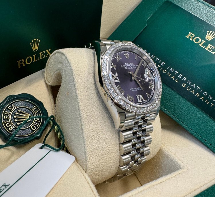 Rolex Datejust 36 New 2024 Purple Pave 6 9 Diamond Dial Stainless Steel Diamond Bezel Jubilee