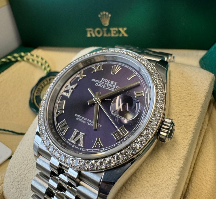 Rolex Datejust 36 New 2024 Purple Pave 6 9 Diamond Dial Stainless Steel Diamond Bezel Jubilee